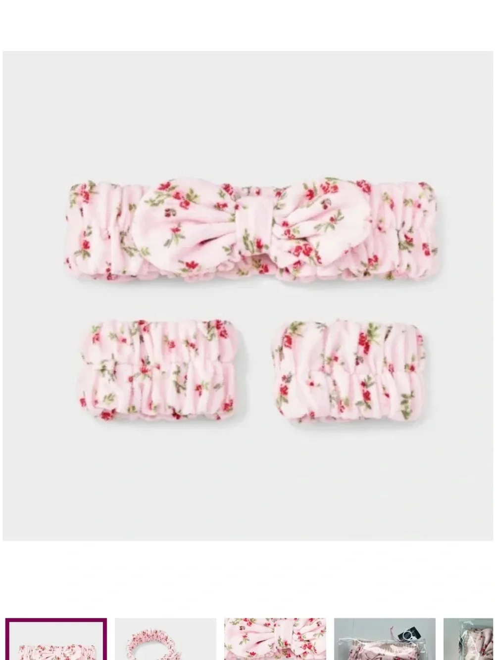 (2 Pk)Floral Pink & Green Floral Spa Head-wrap & Wristbands-The SelfCare Spa Set